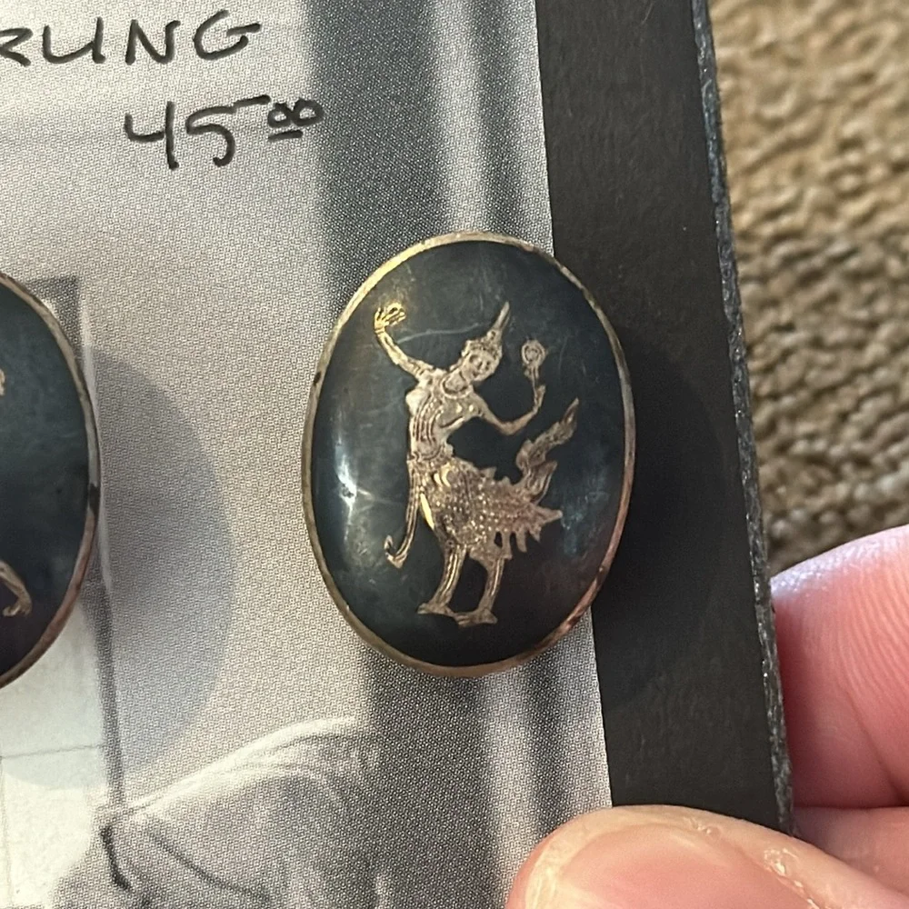 sterling silver mens vintage siam nielloware mekkala goddess cufflinks (TD)